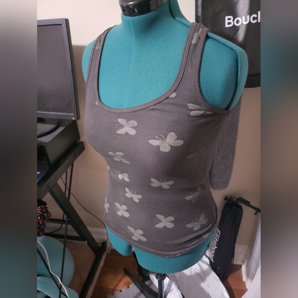 Dark Grey Vintage Ardene Butterfly Tank